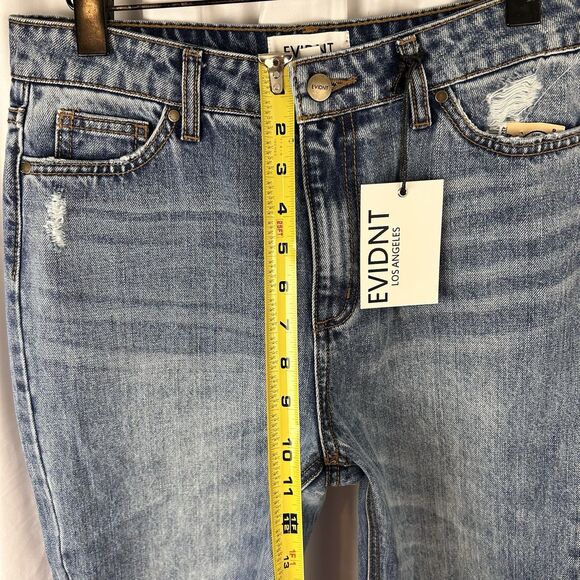 Anthropologie EVIDNT MALIBU Girlfriend Size 27 Blue Denim Shredded Hems Back Leg - Picture 4 of 11